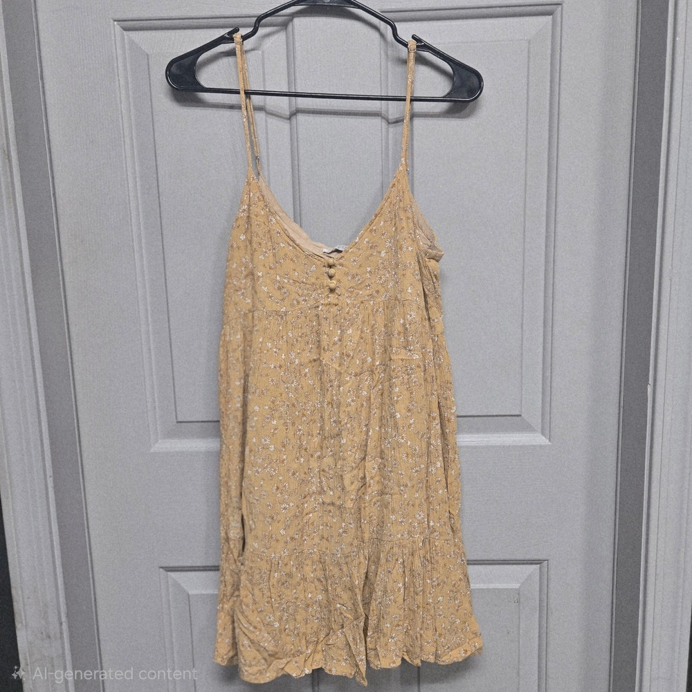 Boho Prairie Farmhouse Floral Tiered Babydoll Cami Mini Dress Yellow Small